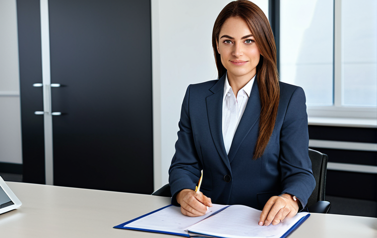 피부관리 제품 추천 및 리뷰 - Businesswoman in Modern Office**

"A professional businesswoman in a modest business suit, sitting a...
