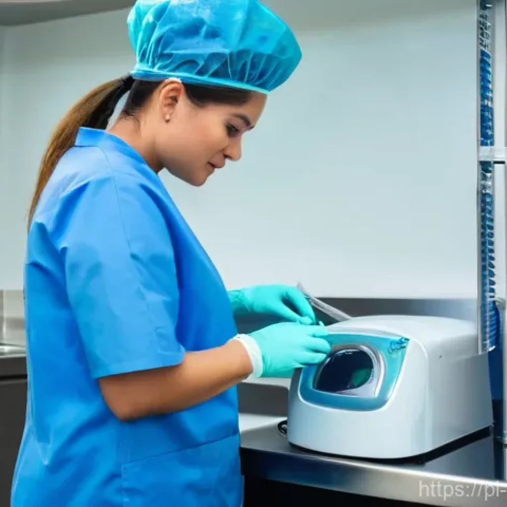 피부관리사의 도구 멸균 및 위생 관리 - **Prompt:** A professional female cosmetologist, dressed in a pristine, light-colored uniform and we...