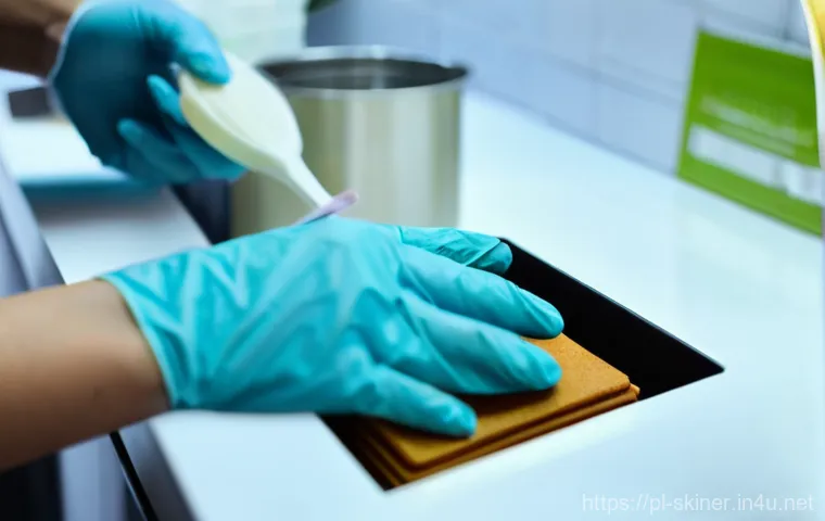 피부관리사의 도구 멸균 및 위생 관리 - **Prompt:** A female client, comfortably seated at a manicure station, observes attentively as a pro...