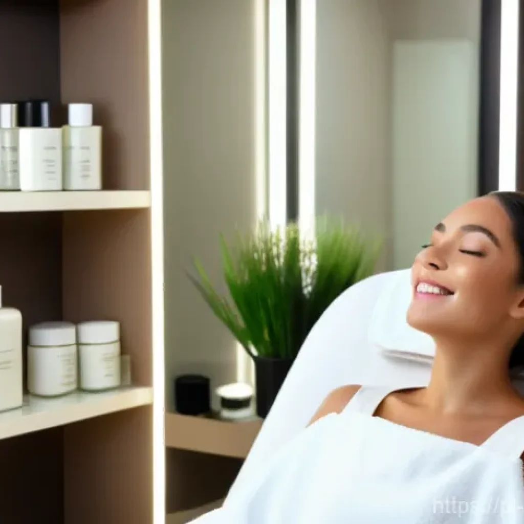 피부관리사의 워라밸 유지 전략 - A female cosmetologist in her early 30s, dressed in a professional, clean uniform, meticulously perf...