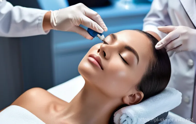 피부관리사의 하루 일과 - **Empathetic Consultation and Skin Diagnosis:** A female cosmetologist, in her early 40s, with a war...