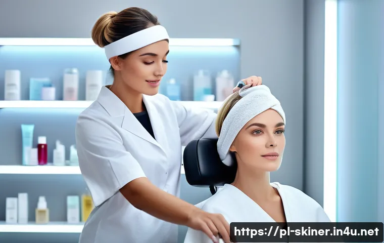 피부관리사 직업군의 미래 전망 - A modern beauty salon interior featuring a professional female cosmetologist using a fractional lase...