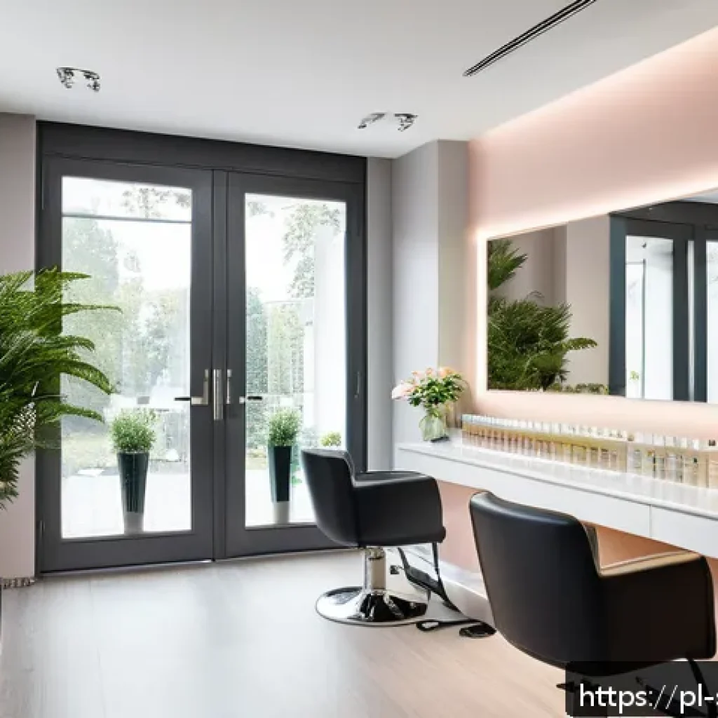 피부관리사의 고객과의 신뢰 구축 방법 - A modern Polish beauty salon interior emphasizing calm and professionalism: sleek, minimalist design...