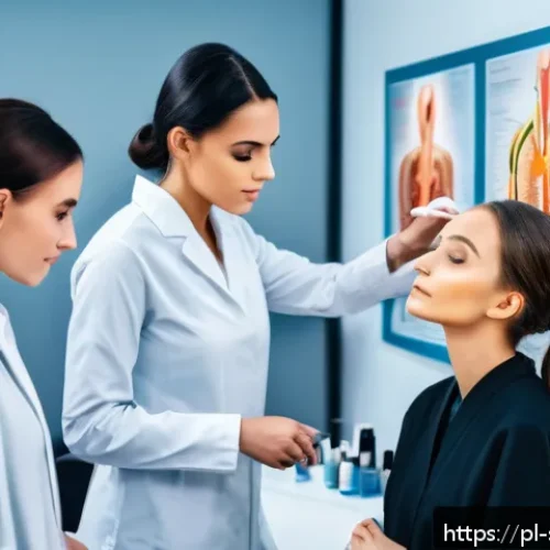 Home 33 피부관리사 취업 후 교육 프로그램 - A professional cosmetology training classroom in Poland, featuring a diverse group of adult students...