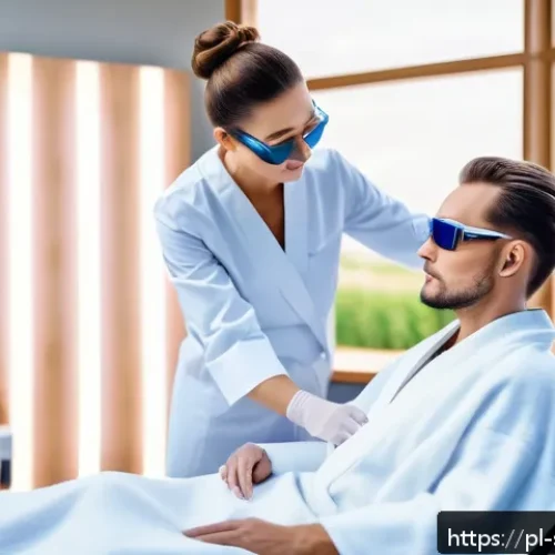 Home 32 피부관리사 글로벌 자격증 종류 - A professional cosmetologist in a modern, bright clinic setting, wearing elegant, clean white medica...