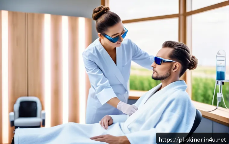 피부관리사 글로벌 자격증 종류 - A professional cosmetologist in a modern, bright clinic setting, wearing elegant, clean white medica...