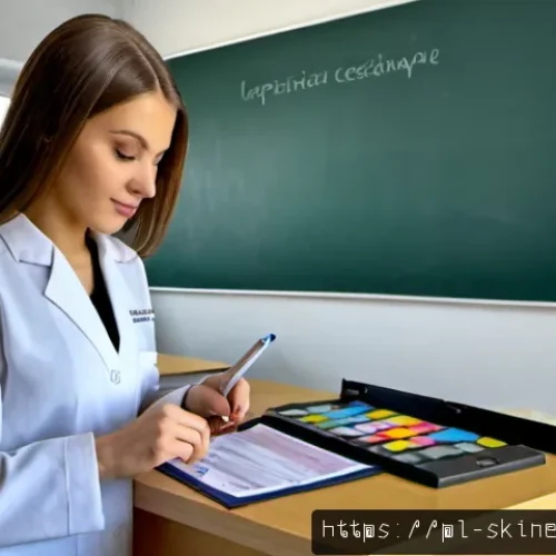 Home 17 피부관리사의 자격증 과정에서의 실수 피하기 - Photorealistic vocational beauty therapy classroom in Poland, a focused young adult student in a cle...