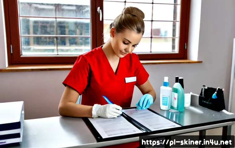 Home 17 피부관리사의 자격증 과정에서 실수 피하기 - Photorealistic skincare therapy student in a modern Polish vocational beauty classroom, carefully or...
